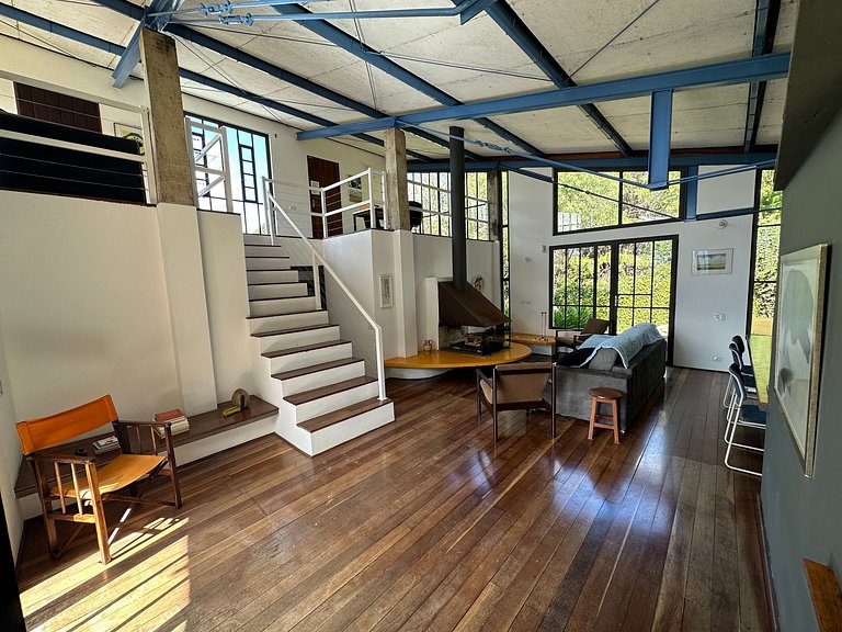 Architect's house with view, garden and fireplace