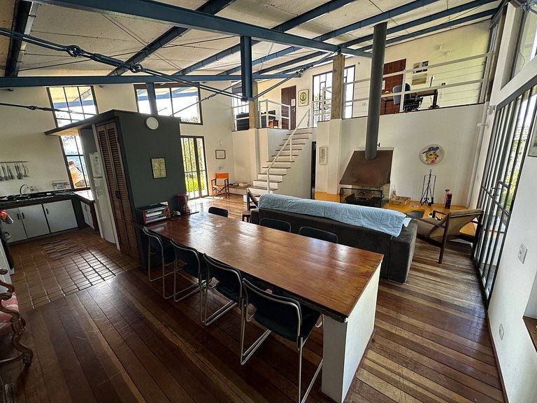 Architect's house with view, garden and fireplace