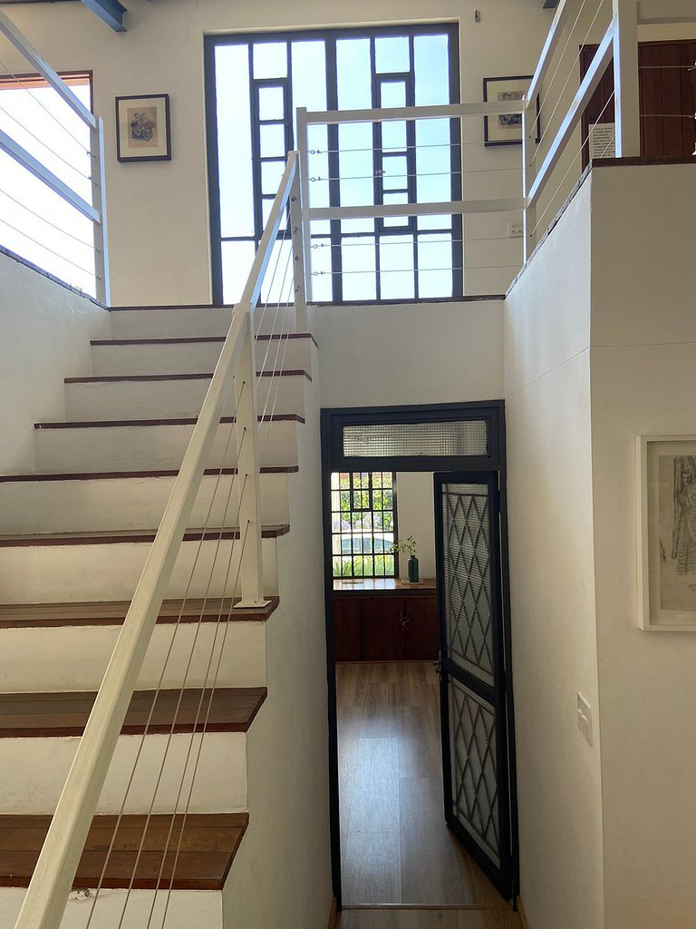 Architect's house with view, garden and fireplace