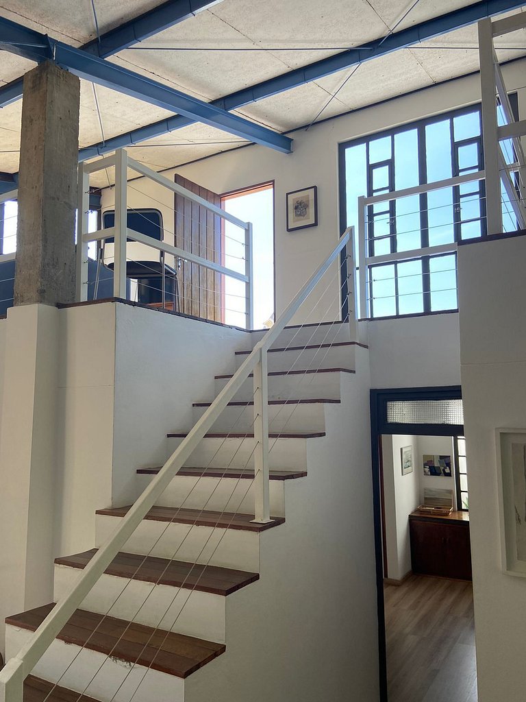 Architect's house with view, garden and fireplace