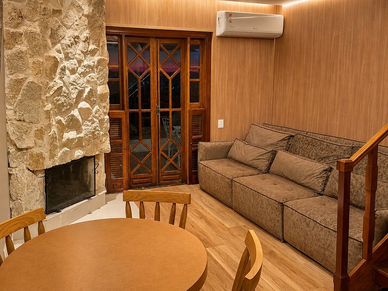 Fireplace, equipped kitchen, and amazing view